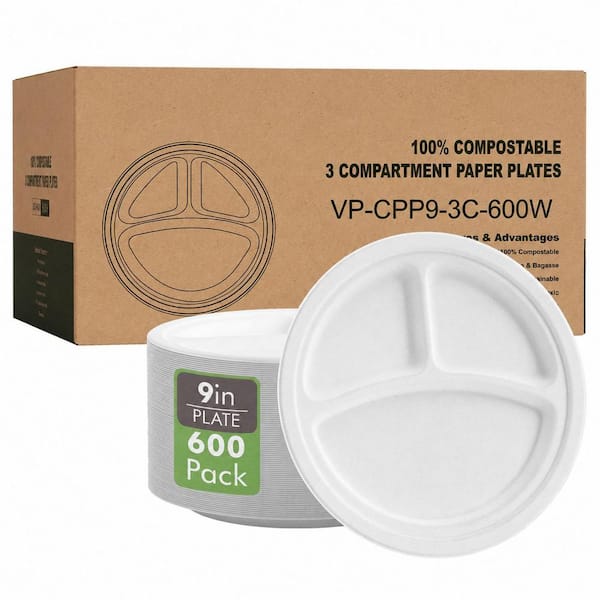 9 in. White Disposable Biodegradable Plate Disposable Tableware Product Type (600 Pack)