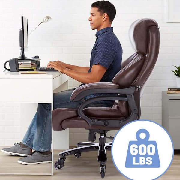 Unbranded PU Leather Adjustable Height Office Chair 600 lbs. Heavy Duty Executive Chair Padded Computer Desk Chair in Brown