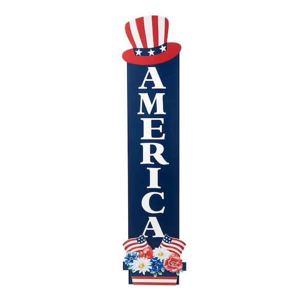 Glitzhome 42 in. H Patriotic/Americana Wooden AMERICA Porch Decor