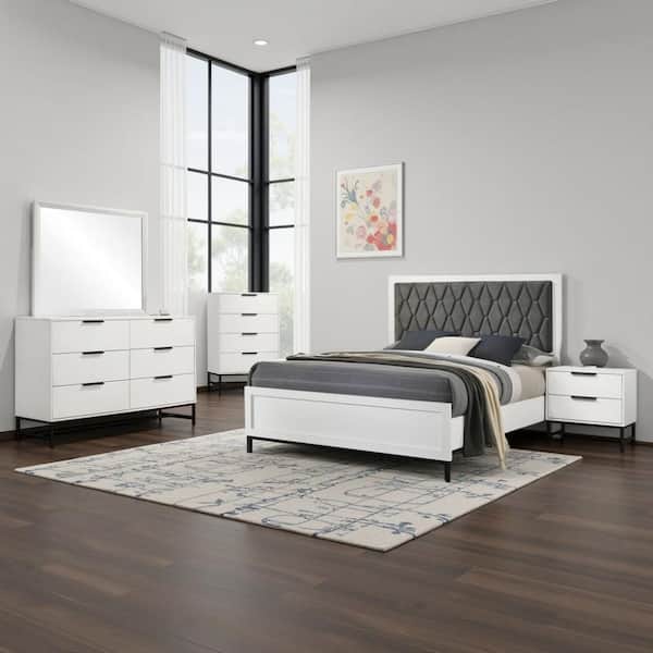 Noro 5-Piece White Wood Queen Size Bedroom Set