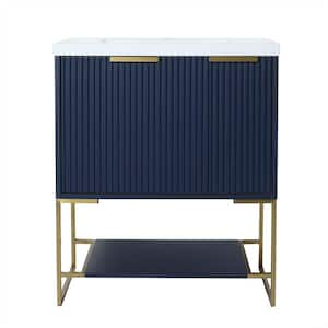 18.1 in. W x 29.5 in. D x 35 in. H-1 Sink Freestanding Bath Vanity in Navy Blue with White Resin Top