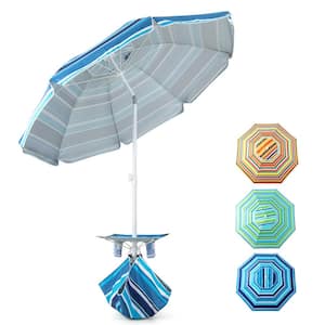 6.5 ft. Tilt Beach Umbrella w/Table Windproof Ventilated Sunshade Shelter Mechanism Sand Anchor Sandbag Blue