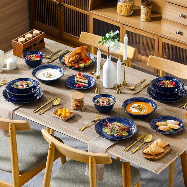 MALACASA 16-Piece Blue Stoneware Dinnerware Set Service for 4