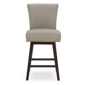 Dennis 26 in. Stone Gray High Back Solid Wood Frame Swivel Counter Height Bar Stool with Faux Leather Seat