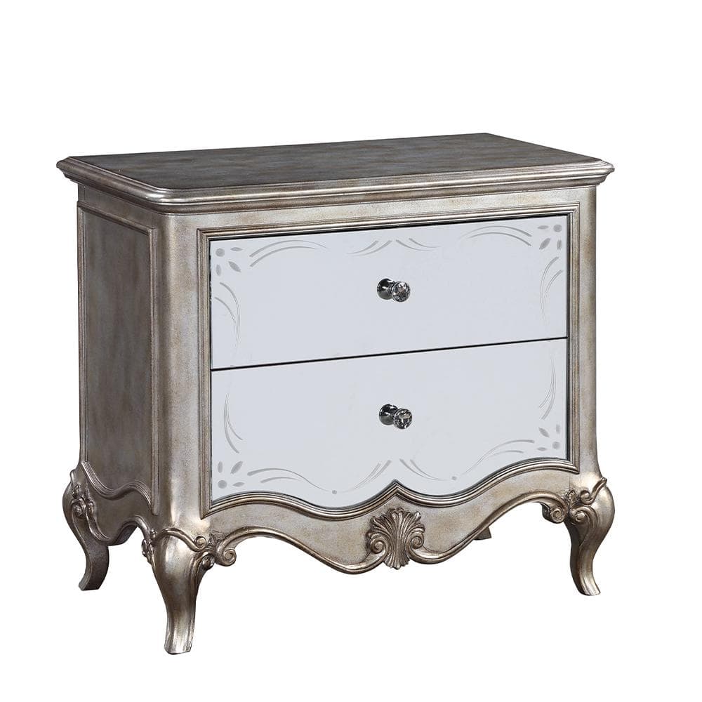 Antique Champagne Mirrored 2-Drawer Nightstand