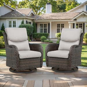 Crescent Moon Swivel Wicker Outdoor Rocking Chair with CushionGuard Beige Cushions (Set 2-Pack)