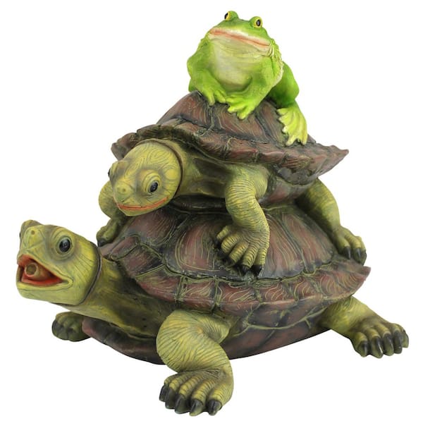Design Toscano Along for the Ride, Frog and Turtles Stone Bonded Resin Piped Spitting Statue