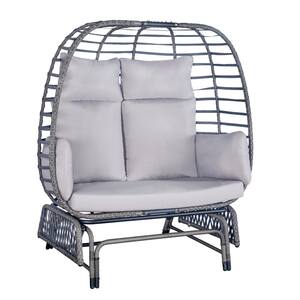 2-Person Outdoor Egg Chair Wicker Basket Lounger Chairs with Stand Glider for Patio Xmas Gift, Steel Frame, Gray