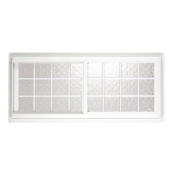 Hy-Lite 51.5 in. x 51.625 in. Glacier Pattern 6 in. Acrylic Block Tan Vinyl Fin Slider Windows, Silicone and Screen-DISCONTINUED
