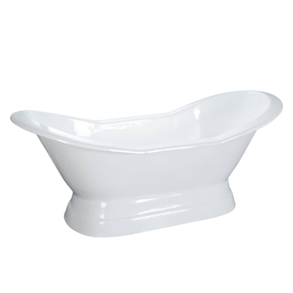 Oxnard 72" White Cast Iron Double Slipper Pedestal Tub