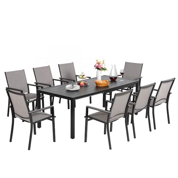 MEOOEM 9-Piece Patio Dining Set, 8 Textilene Metal Outdoor Chairs and 78.8 in. Metal Expandable Table