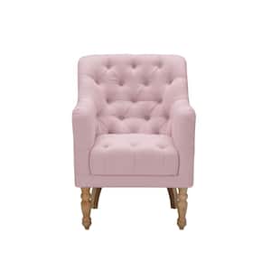 Ansel Pink Upholstered Linen Accent Arm Chair With Button Tufted