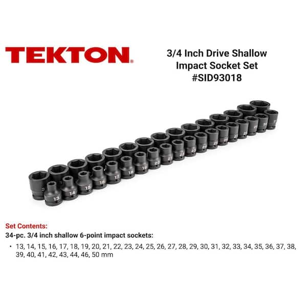 3/4 in. Drive 6-Point Impact Socket Set, 34-Piece (13-50 mm)