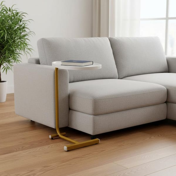 11.8 in. White Oval Marble End Table