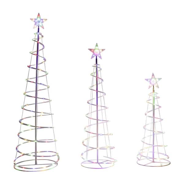 Joyfy 3-Packs Christmas Spiral Tree 218 Pre-Lit LED Multicolor Lights with Metal Stakes