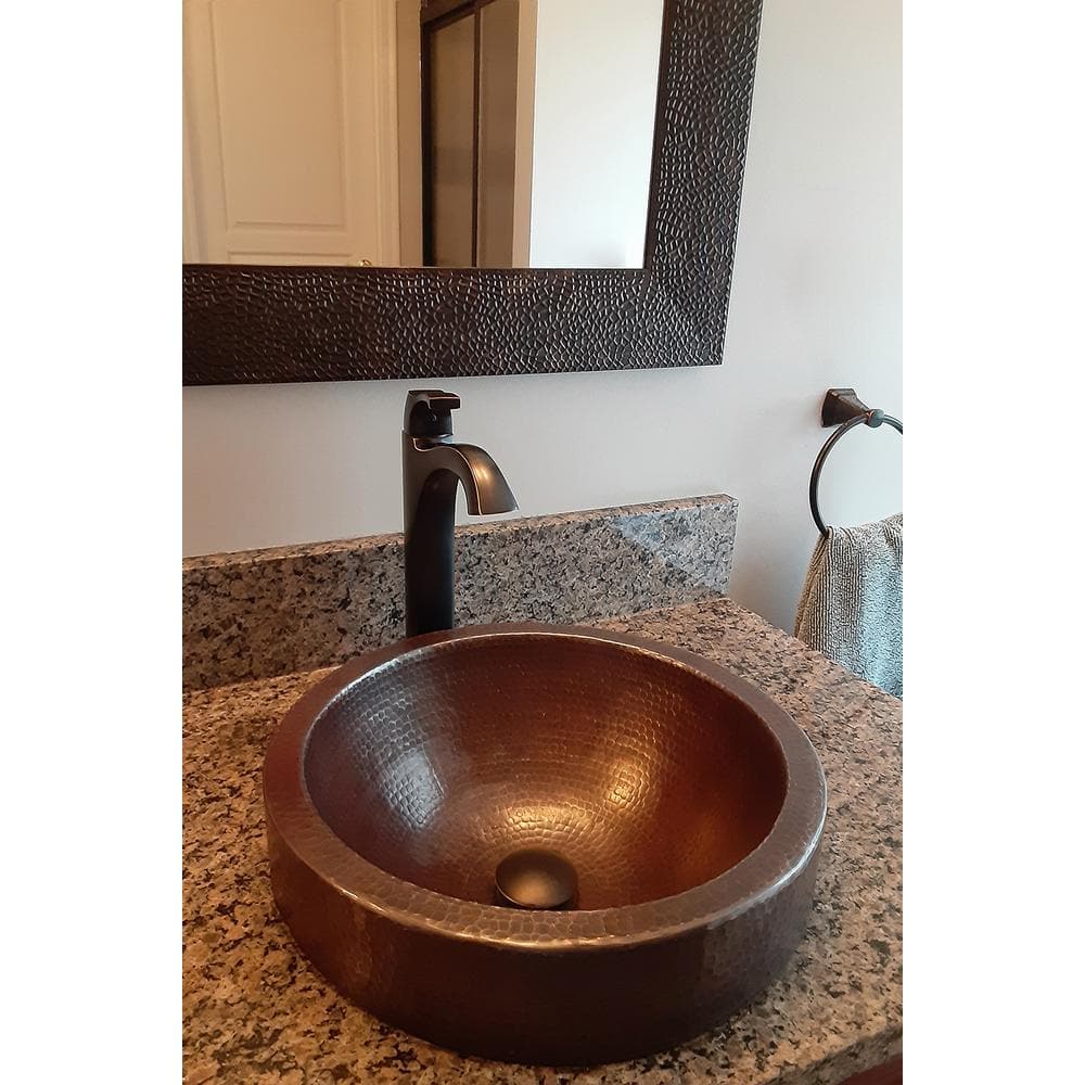 15'' Round Hammered Copper Vessel Sink with Skirted Rim