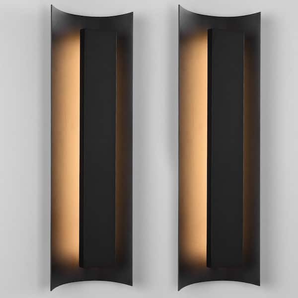 19 in. Black Rectangle Outdoor Integrated LED Wall Lantern Sconce(2-Pack)