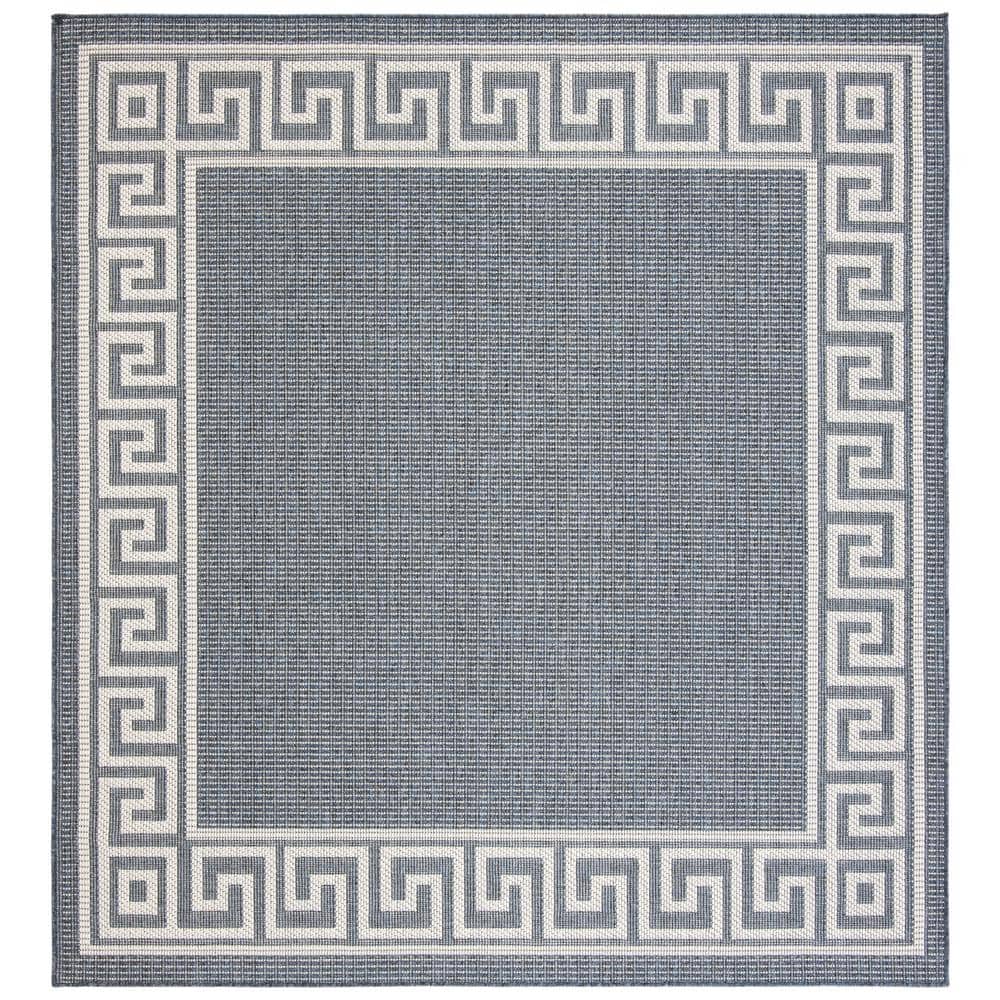 SAFAVIEH Bermuda Dark Blue/Ivory 5 ft. x 5 ft. Square Border Striped