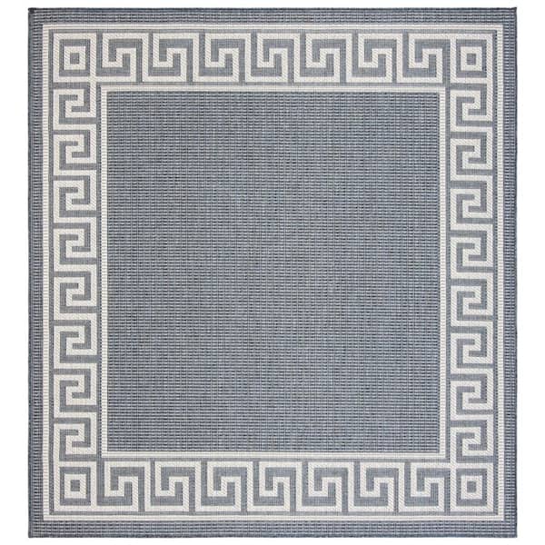 SAFAVIEH Bermuda Dark Blue/Ivory 5 ft. x 5 ft. Square Border Striped