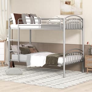 Twin over Twin Metal Bunk Bed, Divided into Two Beds(Silver)