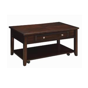 40 in. Walnut Rectangle Wood Coffee Table with Lift Top and Lower Shelf