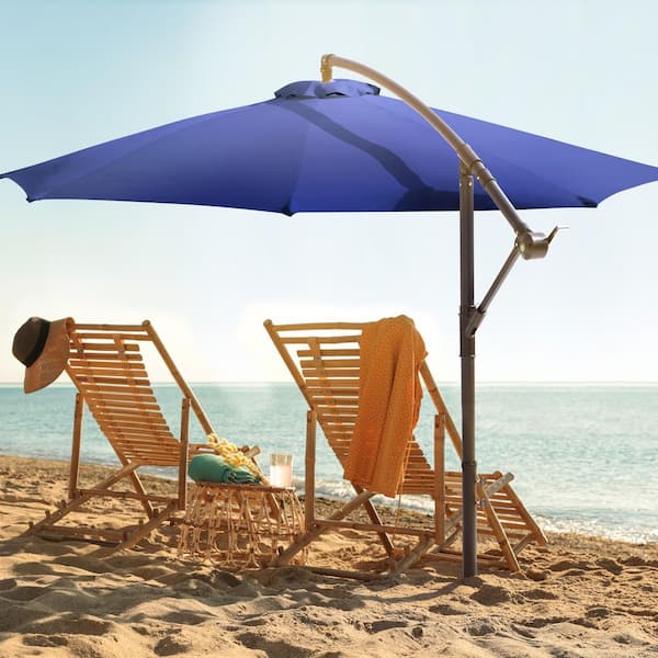 10 ft. Cantilever Outdoor Sunshade Umbrella with Cross Base in Dark Blue