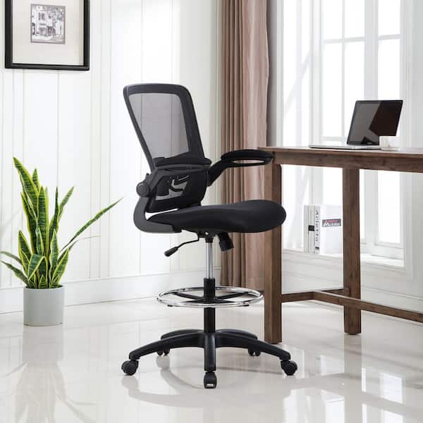 MAYKOOSH Black Flip-Top Ergonomic Mesh Drafting Swivel Desk Chair