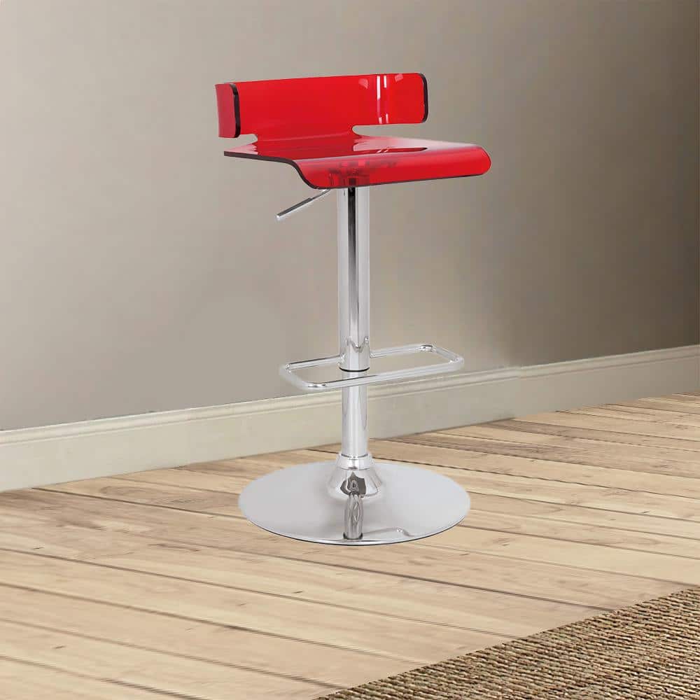 Rania Red and Chrome Adjustable Swivel Acrylic Bar Stool