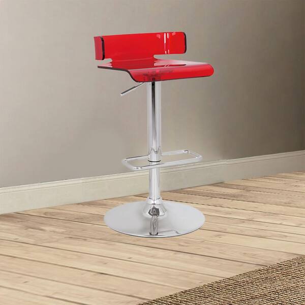 Rania 35 in. Red and Chrome Backless Metal Extra Tall Bar Stool with Acrylic Seat