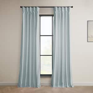 Aquarius Blue Velvet Rod Pocket Room Darkening Curtain - 50 in. W x 108 in. L Single Panel Window Velvet Curtain