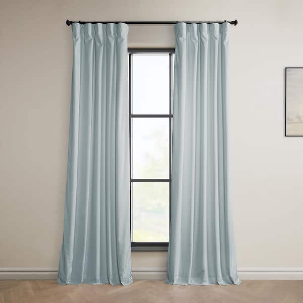 Exclusive Fabrics & Furnishings Aquarius Blue Velvet Rod Pocket Room Darkening Curtain - 50 in. W x 108 in. L Single Panel Window Velvet Curtain