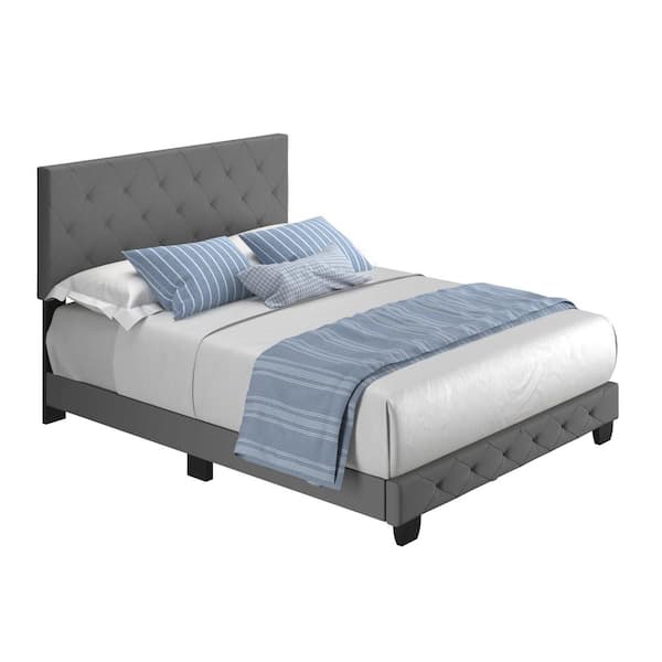 Chloe Gray Linen Queen Size Fully Upholstered Platform Bed Frame with Adjustable Headboard