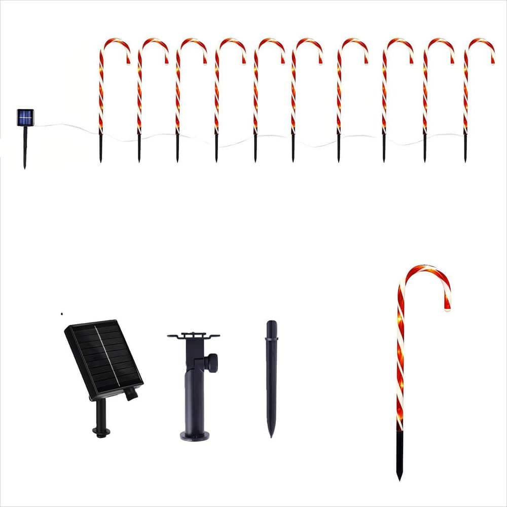 OGETFUUR 10-Piece 21 in. Solar Waterproof Candy Cane Lights with 8