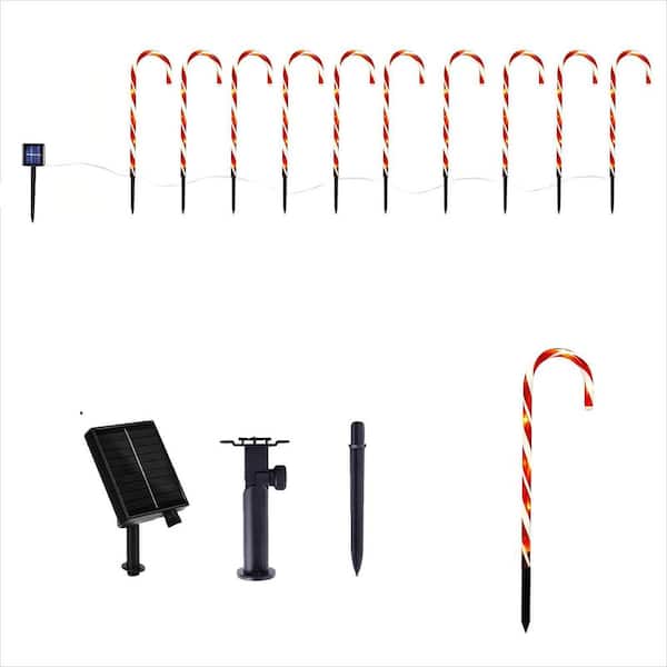 10-Piece 21 in. Solar Waterproof Candy Cane Lights with 8 Lighting Modes for Christmas Outdoor Patio Yard Walkway Decor