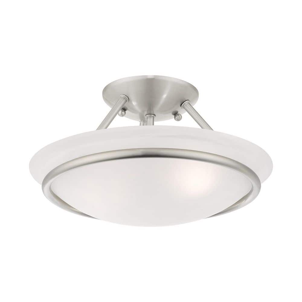 Elegant Alabaster Glass Bowl 2-Light LED Semi Flush Mount in Brushed Nickel