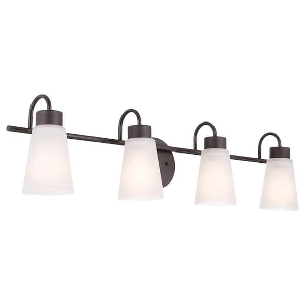 Erma 32.5 in. 4-Light Olde Bronze Traditional Bathroom Vanity Light with Satin Etched Glass Shades