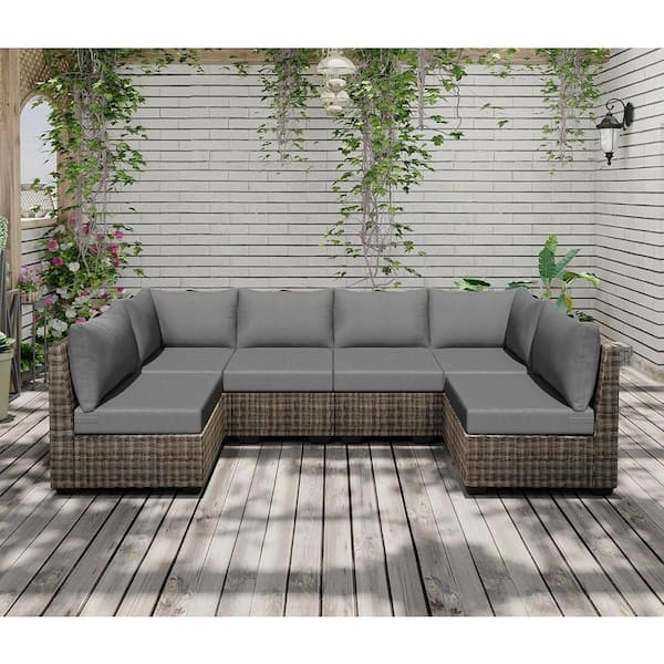Grey 14-Piece Replacement Outdoor Lounge Chair Sectional Cushions for 6-Seat Patio Couch