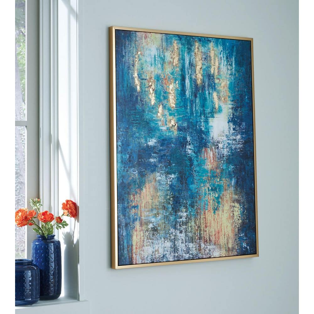 Scarlite 35" Abstract Canvas Wall Art with Gold Accents