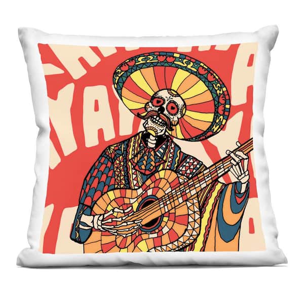 Stupell Industries Day Of Dead Guitarist Skeleton Red Abstract Polyester 18 in. X 18 in. Throw Pillow