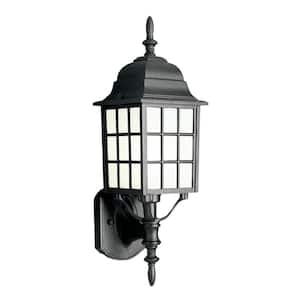 San Gabriel 1-Light Black Coach Outdoor Wall Light Fixture with Frosted Glass