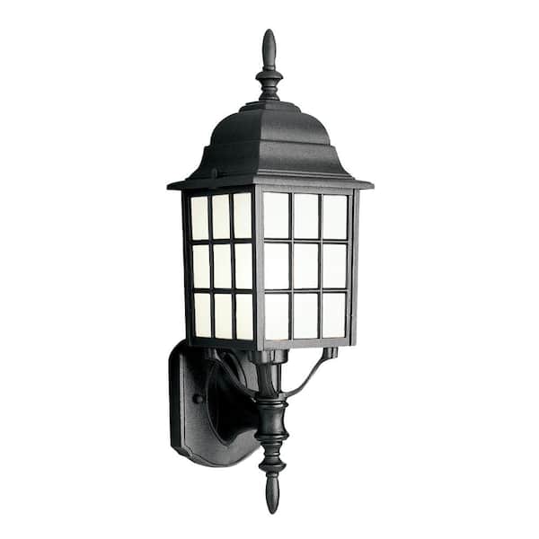 Bel Air Lighting San Gabriel 1-Light Black Coach Outdoor Wall Light Fixture with Frosted Glass