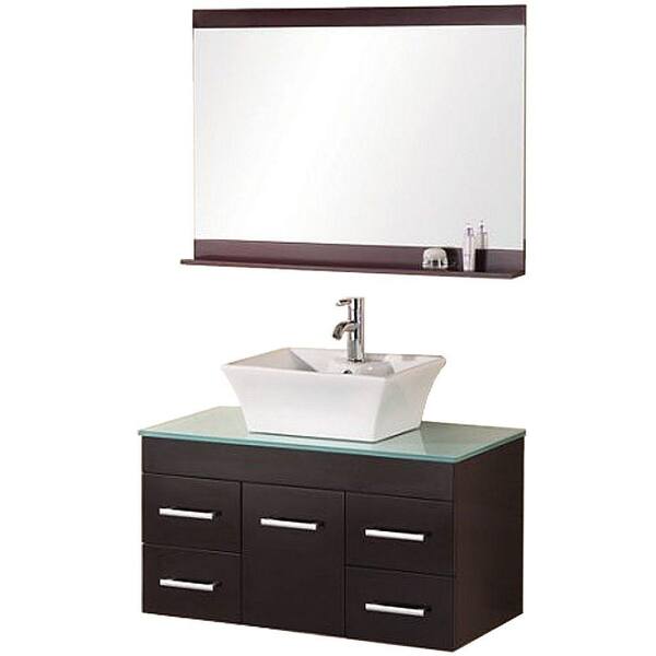 Design Element Madrid 36 in. W x 20 in. D Vanity in Espresso with Glass Vanity Top and Mirror in Mint