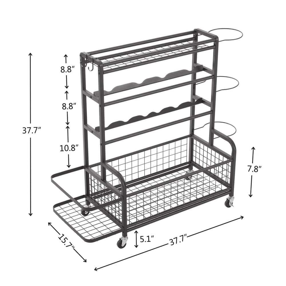 Black Metal 4-Tier Rolling Sports Equipment Organizer