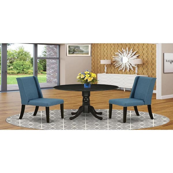 East West Furniture 3-Piece Black Finish Solid Wood Top - Round Dining Room Set - Seats 4