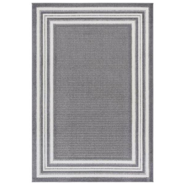 Cabana Gray/Ivory 5 ft. x 8 ft. Striped Border Indoor/Outdoor Area Rug