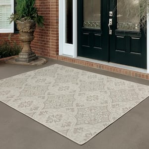 Preston Grey Doormat 3 ft. x 5 ft. Floral Indoor/Outdoor Area Rug
