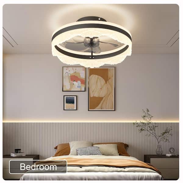 20 in. Smart Black Indoor Black Flush Mount Caged DC Motor Ceiling Fan with 3-Color Dimmable LED Light and App&Remote