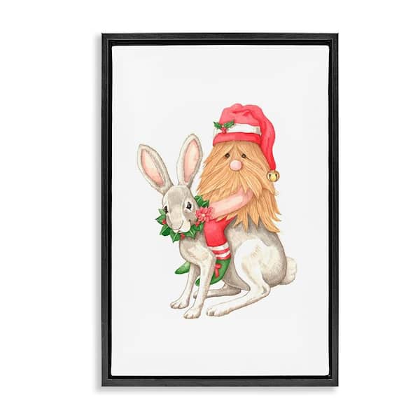 Santa's Elf Riding Rabbit by Nancy Overton 1 Piece Black Floater Frame Graphic Fantasy Art Print 25 in. x 17 in.