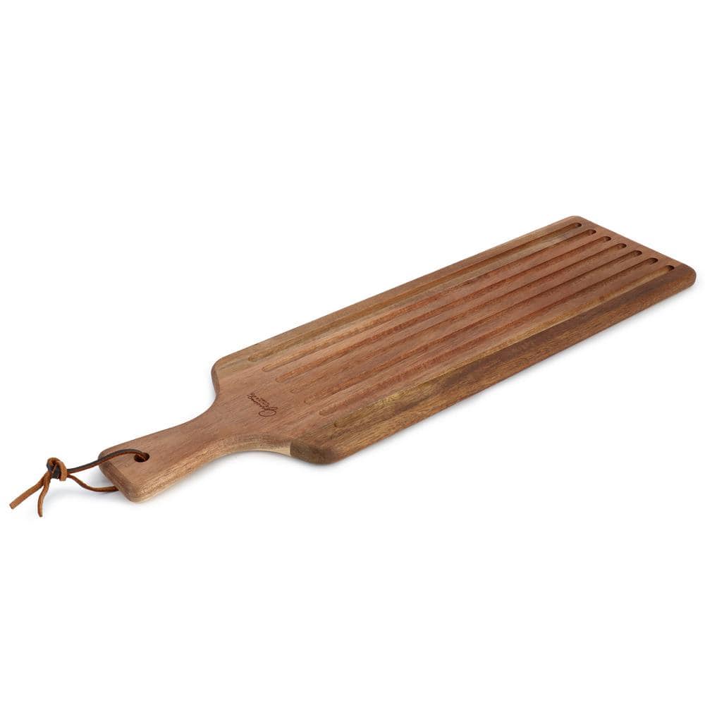 Gibson Elite 2 Piece Acacia Wood Serving Board and Bread Knife Set in Brown