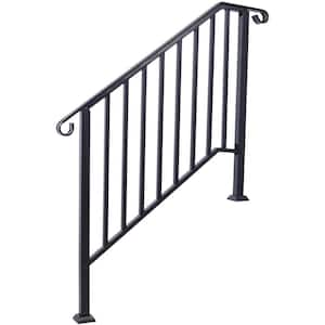 66 in. H x 47 in. W Black Wrought Iron Handrails, Outdoor Stair Railing Kit for 3 Steps or 4 Steps